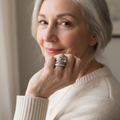 Vintage Silver Turquoise Glass Ring Set