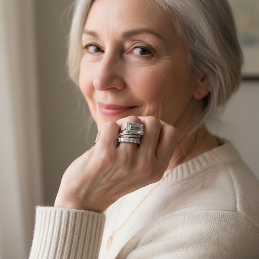 Vintage Silver Turquoise Glass Ring Set