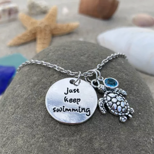 Keep Swimming Turtle Necklace in Silver | Sustainable Ocean-Inspired Jewelry