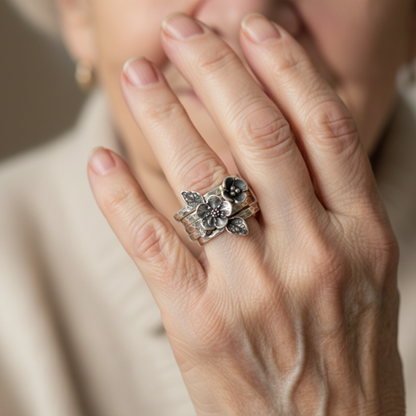 Vintage Flower Silver Layer Ring