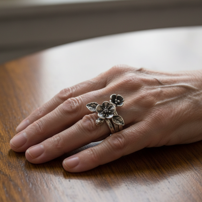 Vintage Flower Silver Layer Ring