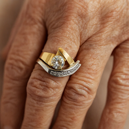 Vintage Irregular Gold & Silver Zirconia Ring