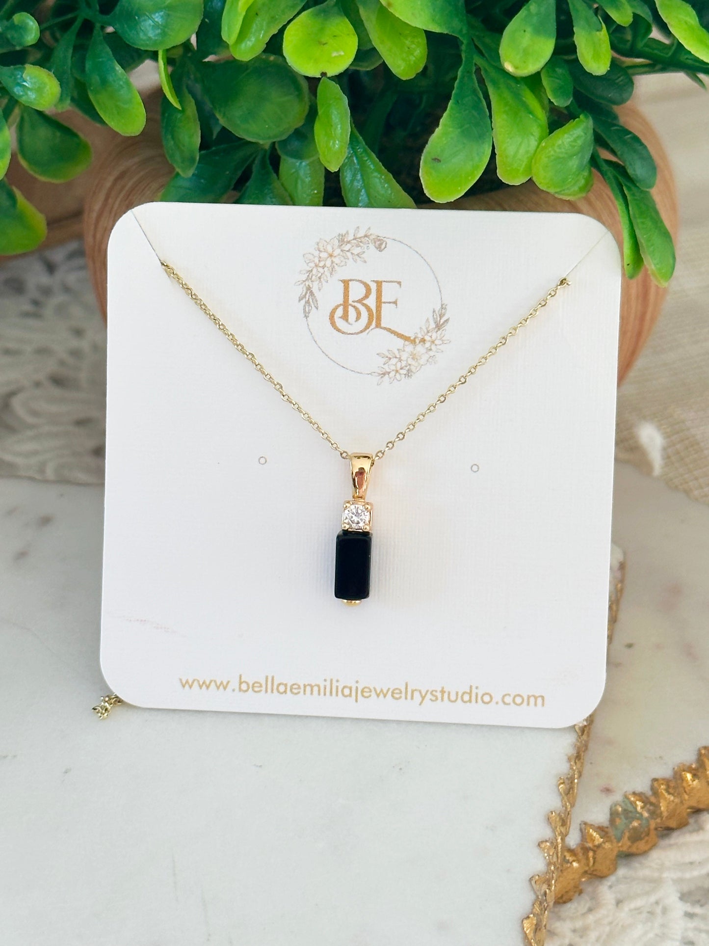 Alessia Black Onyx Bar Necklace