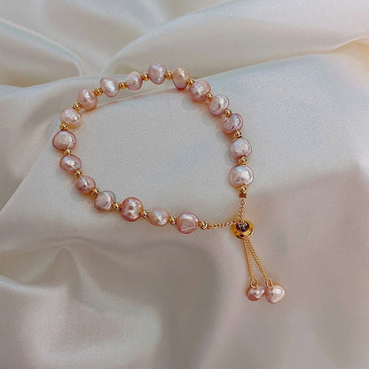Pink Pearls in Gold Bracelet