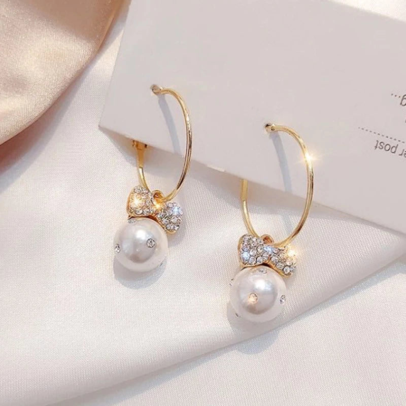 Pearl and Cubic Zirconia Earrings in Gold