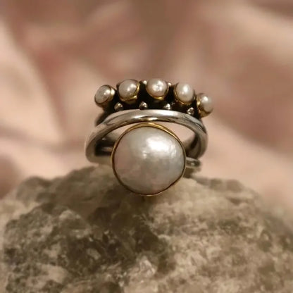 Vintage Silver & Pearl Crown Ring