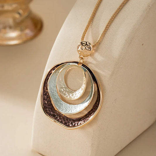 Vintage Gold & Bronze Layered Circle Necklace