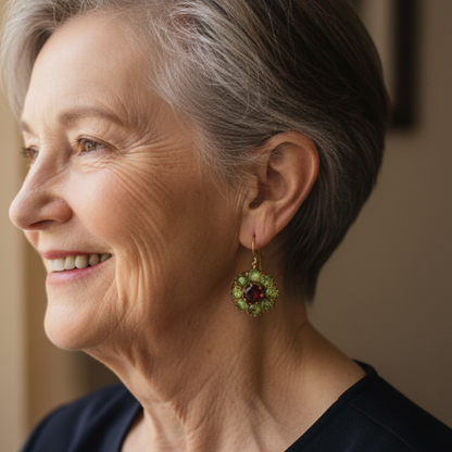 Vintage Rounded Green & Red Crystal Earrings