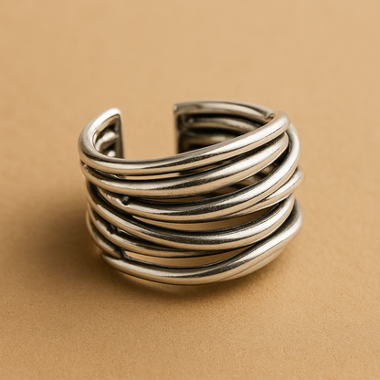 925 Sterling Silver Adjustable Layered Ring
