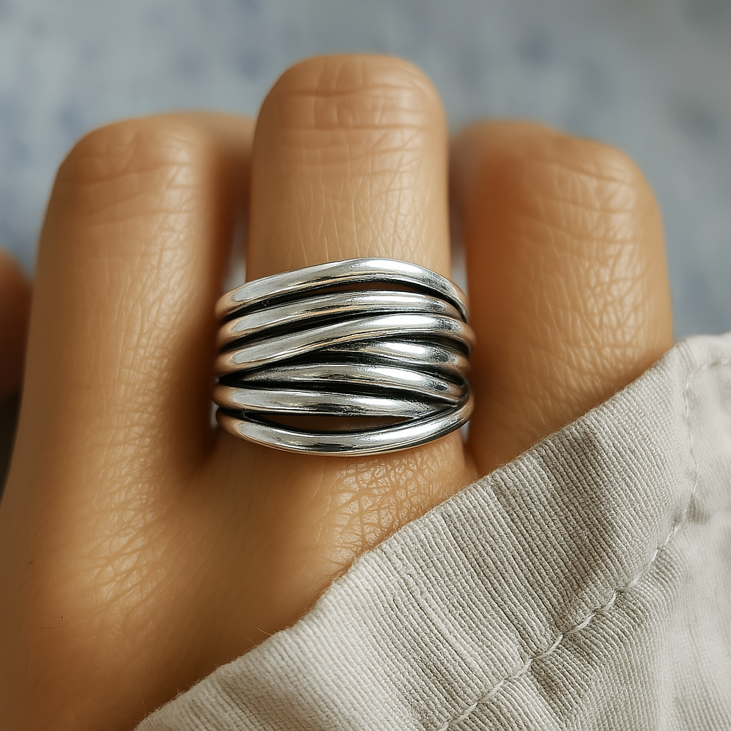 Silver Adjustable Layered Ring