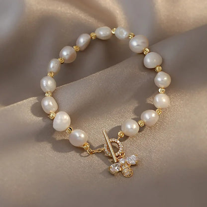 Gold & Pearl Crystal Butterfly Charm Bracelet