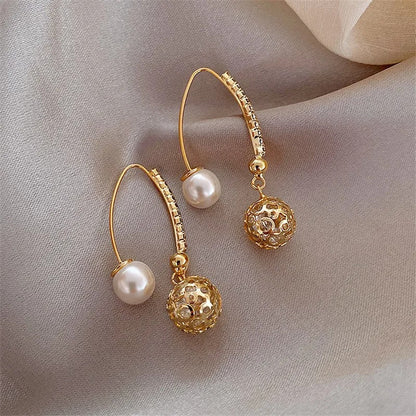 Vintage Gold & Pearl Dangle Earrings