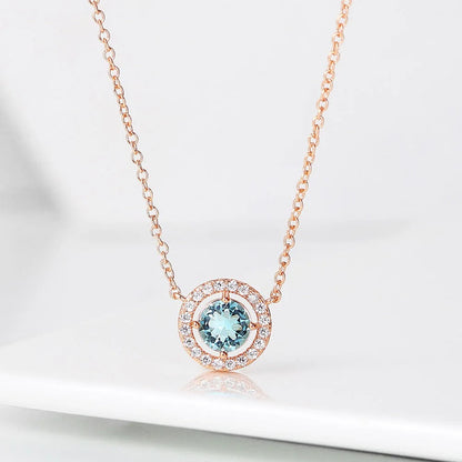 Rose Gold Light Blue Crystal Pendant Necklace