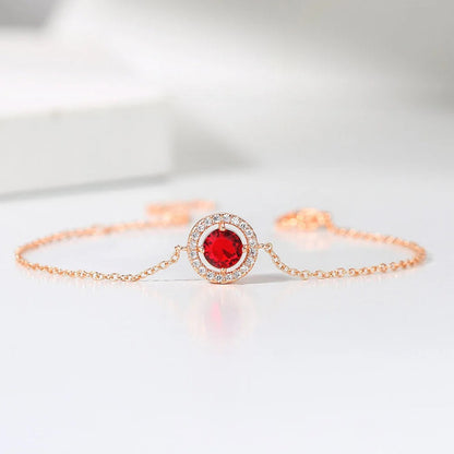 Classic Rose Gold Round Red Gem & Crystal Bracelet