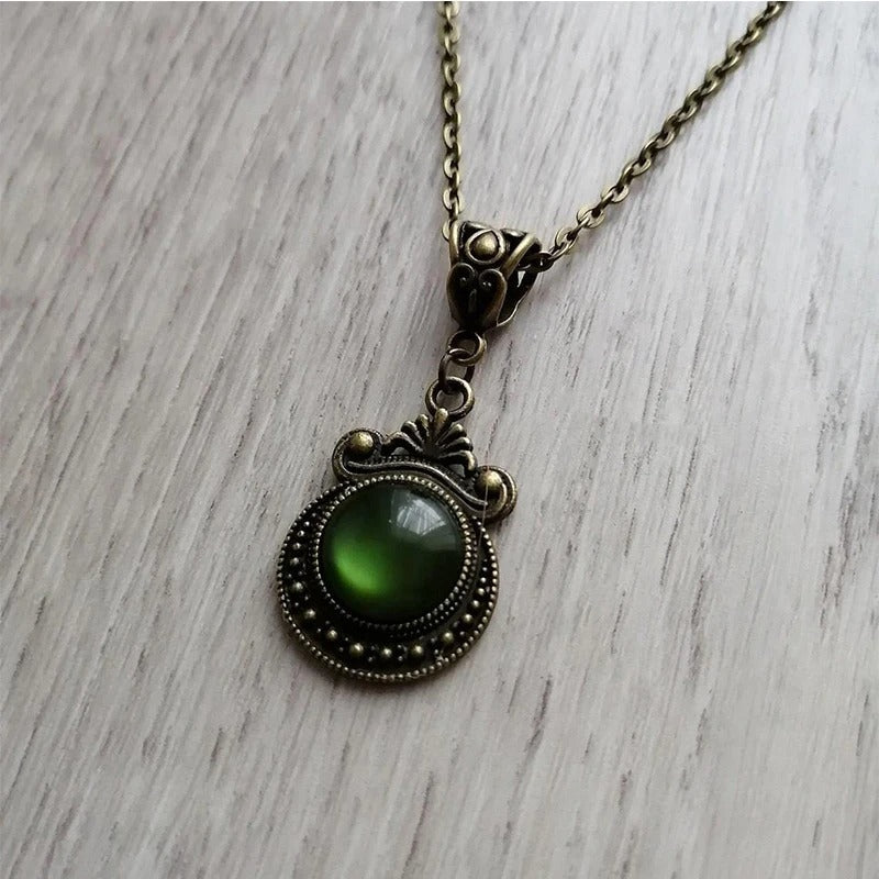 Vintage Bohemian Green Glass Pendant Necklace