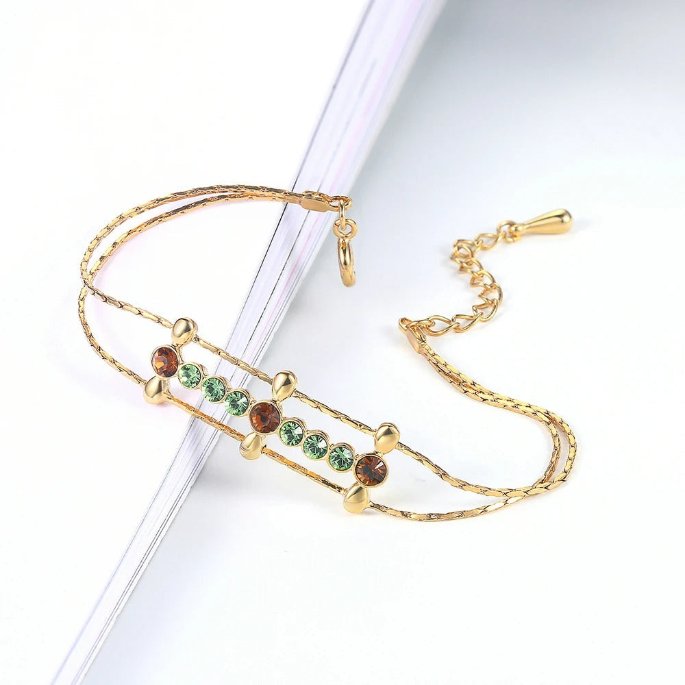 Retro Gold Green & Brown Gemstone Accent Bracelet