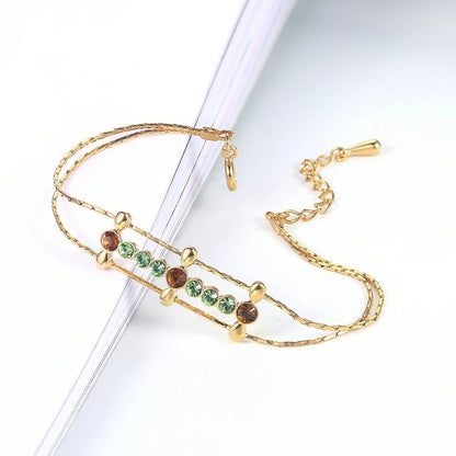 Retro Gold Green & Brown Gemstone Accent Bracelet