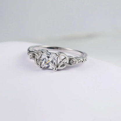 Silver Center Square Gem Knot Design Ring