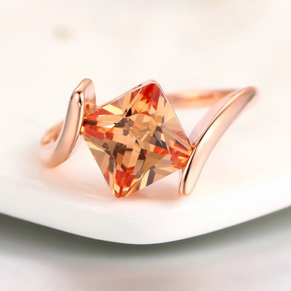 Rose Gold Pyramid-Cut Orange Gem Ring