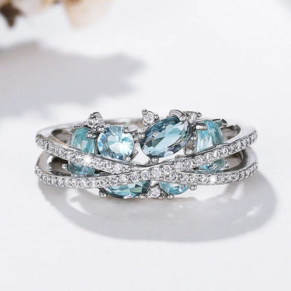 Silver Blue Gemstone Cross Ring
