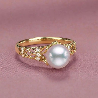Vintage Gold & Pearl Floral Adjustable Ring