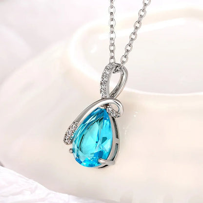 Vintage Silver Teardrop Aqua Necklace