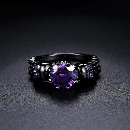 Vintage Black Round Purple Gemstone & Intricate Design Ring