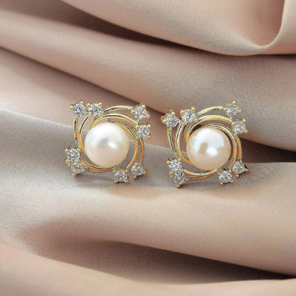 Vintage Gold Swirl Pearl Earrings