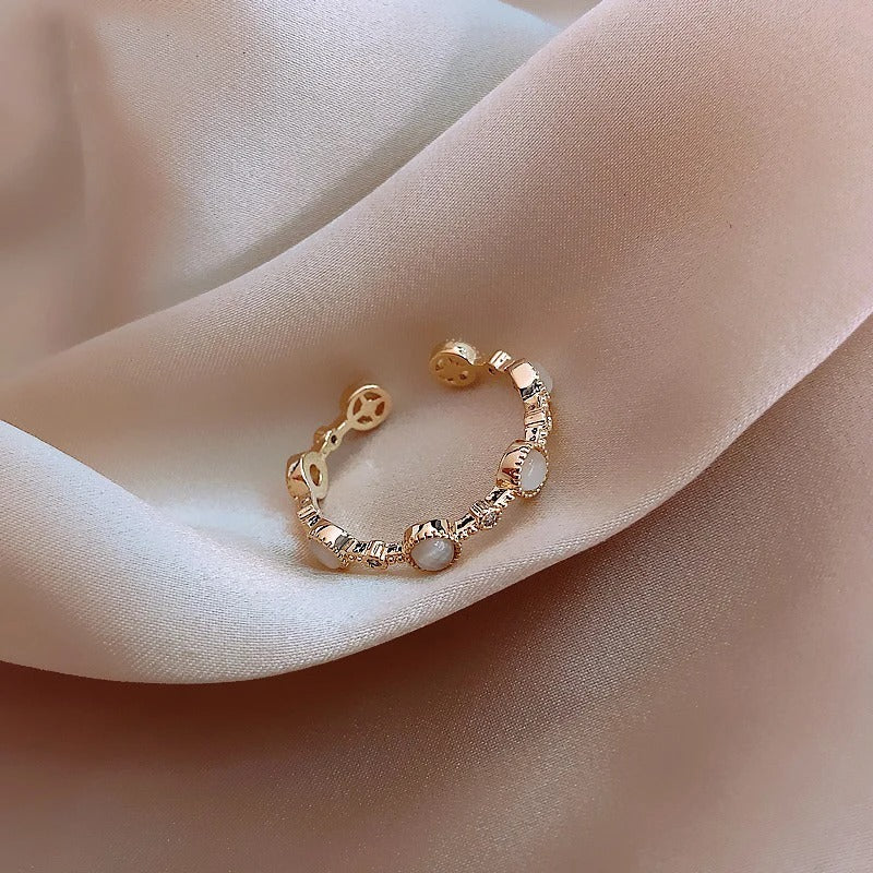 Classic Round Gold & Crystal Adjustable Ring