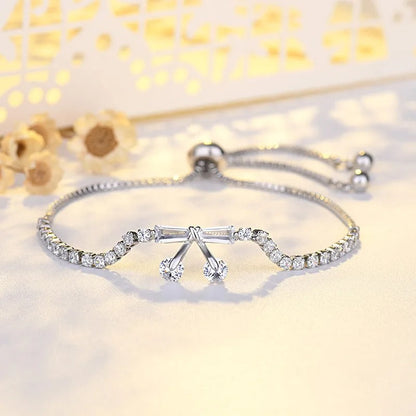 Vintage Silver Crystal Bow & Drop Pendant Bracelet