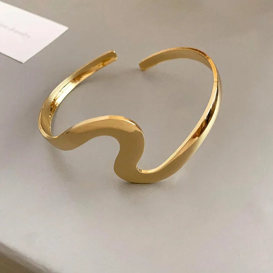 Classic Gold Wave Cuff Open Bracelet | Sustainable Ocean-Inspired Jewelry