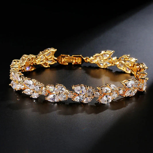 Vintage Gold Leaf Crystal Bracelet