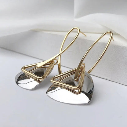 Retro Gold Triangular Silver Pendant & Curved Hook Earrings