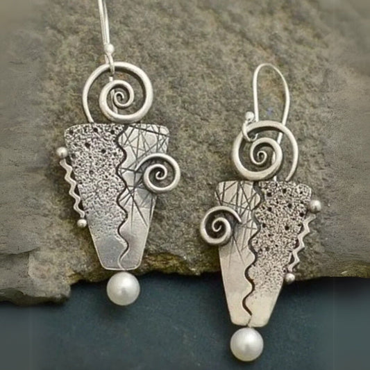 Vintage Silver Spiral & Pearl Earrings