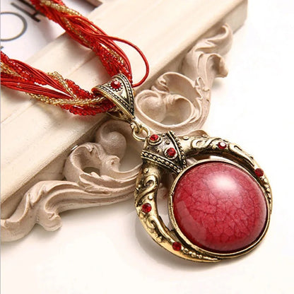 Vintage Red Stone Bohemian Pendant Necklace