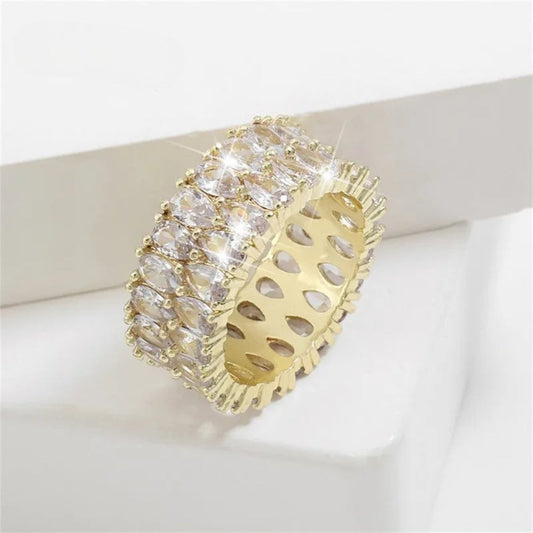 Vintage Gold Wide Crystal Ring