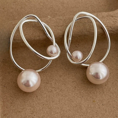 Vintage Silver Wire Pearl Pendant Earrings