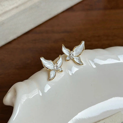 Vintage Gold Pearl Butterfly Earrings