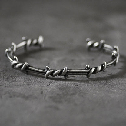 Vintage Gothic Barbed Silver Bangle Bracelet
