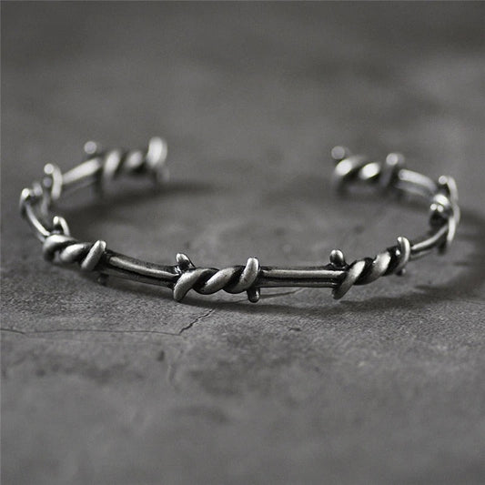 Vintage Gothic Barbed Silver Bangle Bracelet