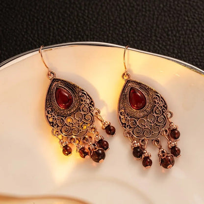 Vintage Red Teardrop Dangle Earrings