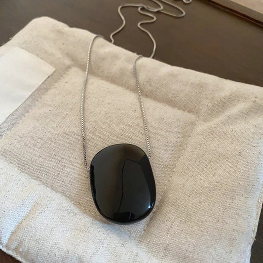 Classic Silver Chain & Black Stone Necklace