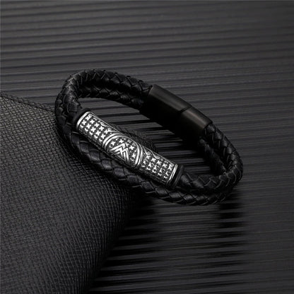 Braided Leather Tribal Silver Charm Bracelet