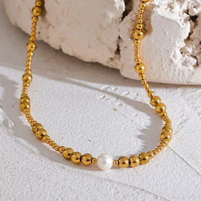 Gold Beaded Pearl Accent Necklace